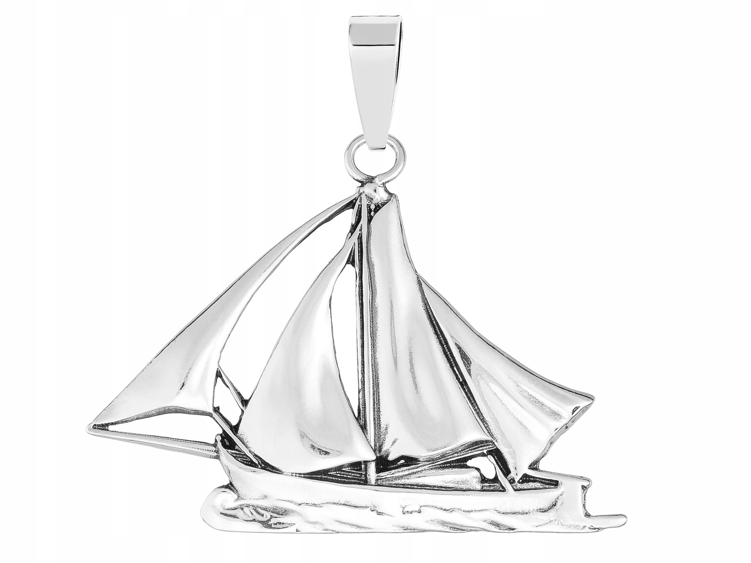 Velký stříbrný přívěsek Jachta Oxidovaný Přívěsek Loď Plachetnice Stříbro 925