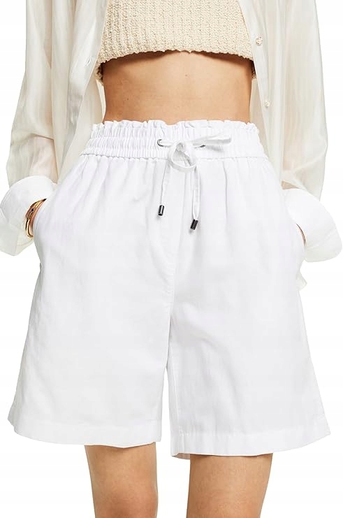Esprit Bílé Lněné Kraťasy S Elastickým Páskem A Šňůrkou 44 6FA