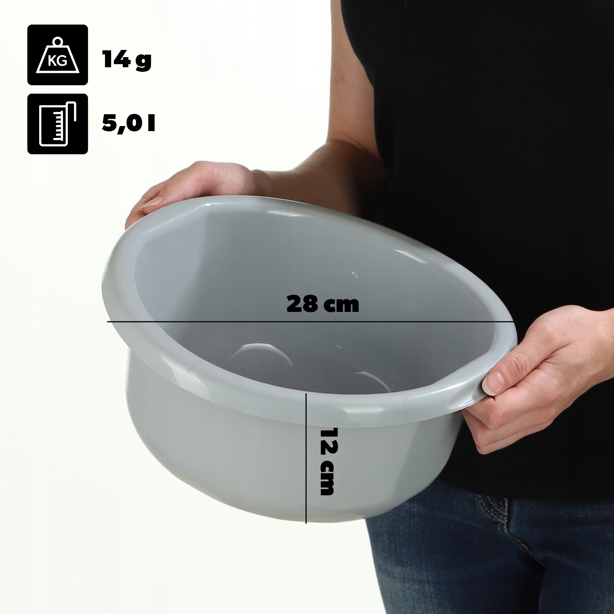 MISKA PLASTIKOWA NA PRANIE 5L OKRĄGŁA MIEDNICA POJEMNIK Z UCHWYTAMI Kod producenta K9525