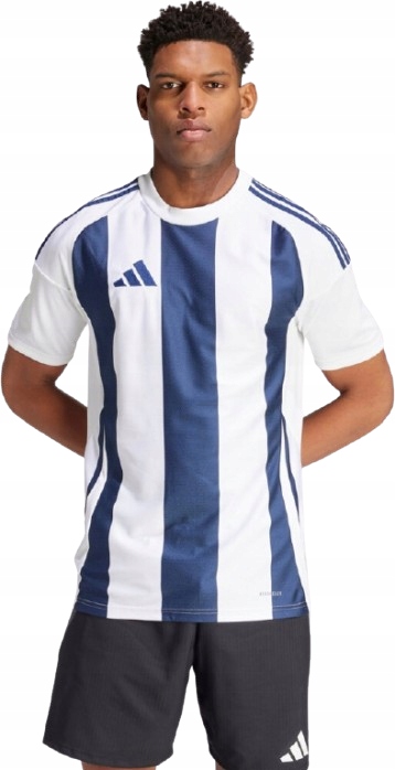 Koszulka Adidas T-shirt Piłkarska Roz. L Biała Granatowa W Pasy IW4554