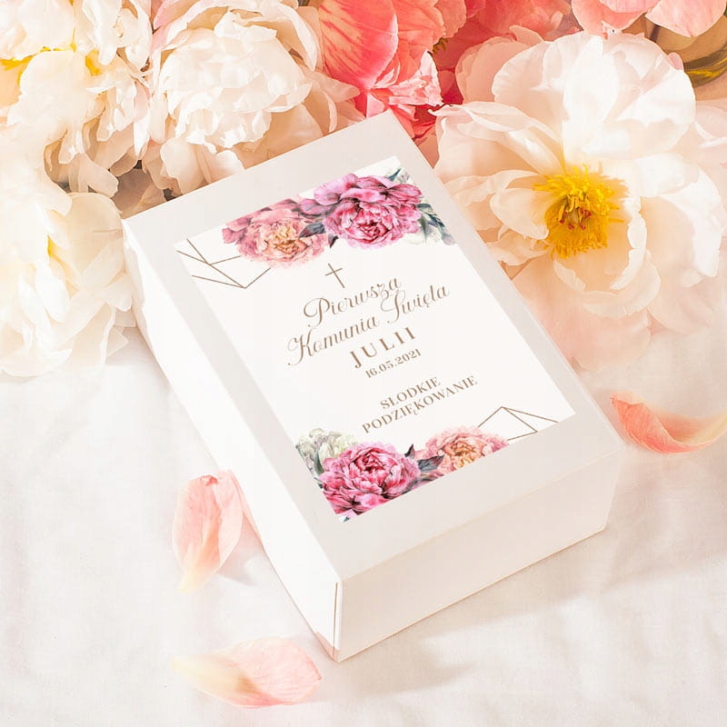

Pudełka na ciasto komunijne Sweet Peony Imie