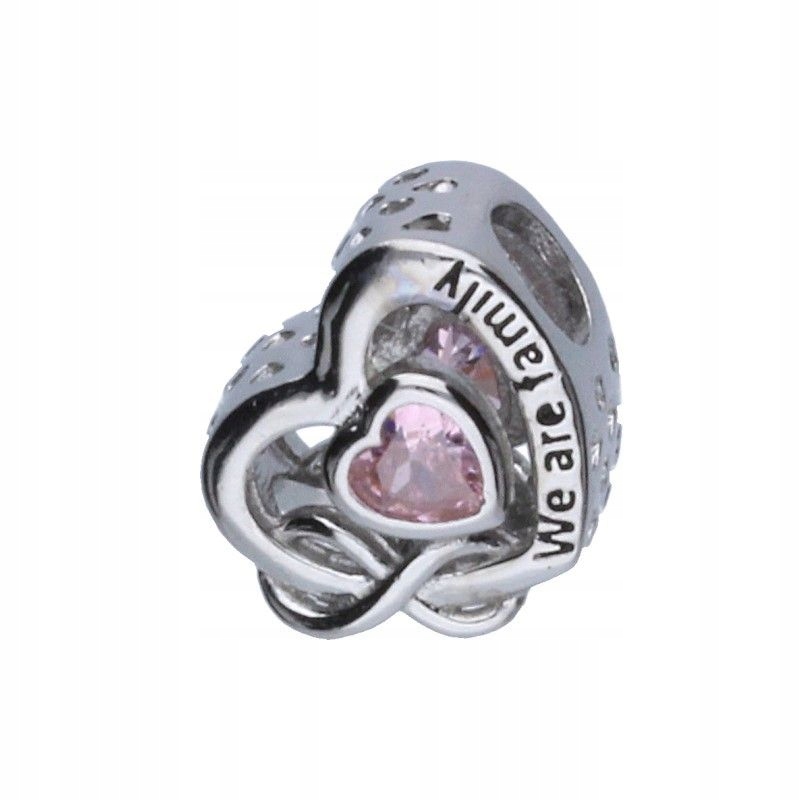 Stříbrný přívěsek Bead 925 Ažurový s růžovým zirkonem srdce We Are Family