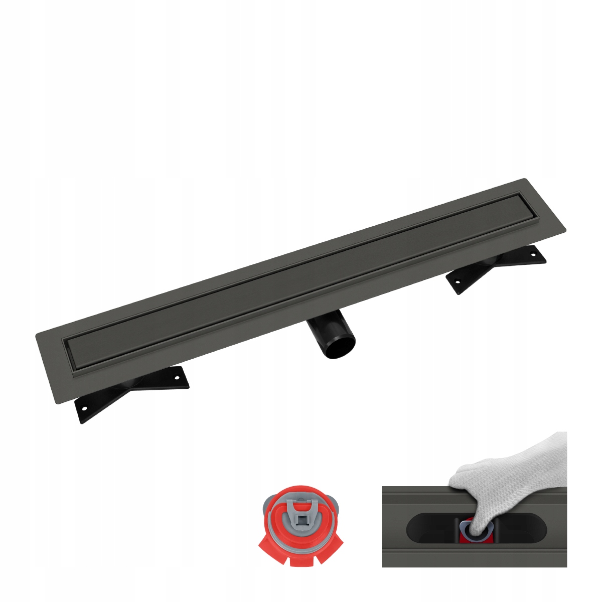 Grafitový lineární odtok Vogi Premium Duo 60 cm Pvd – sada se suchým sifonem