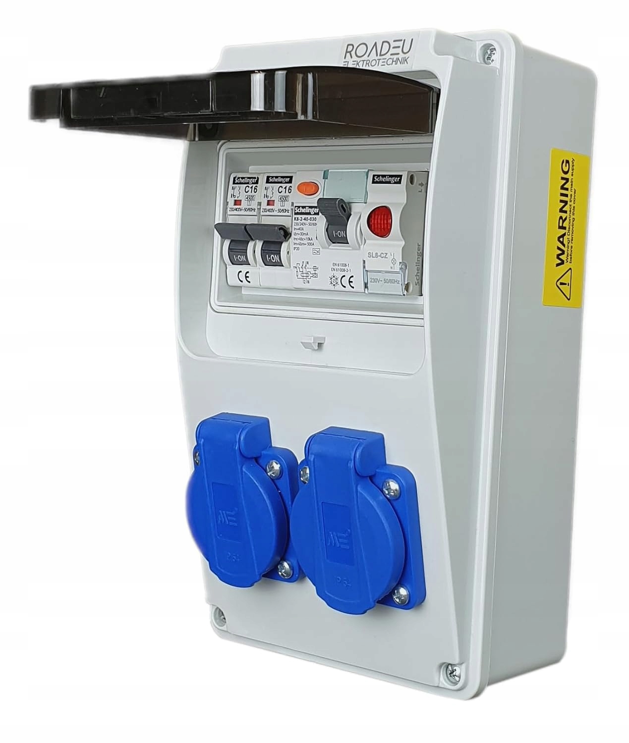 Elektrický rozvaděč s signalizační lampou, 2x zásuvka 230 V