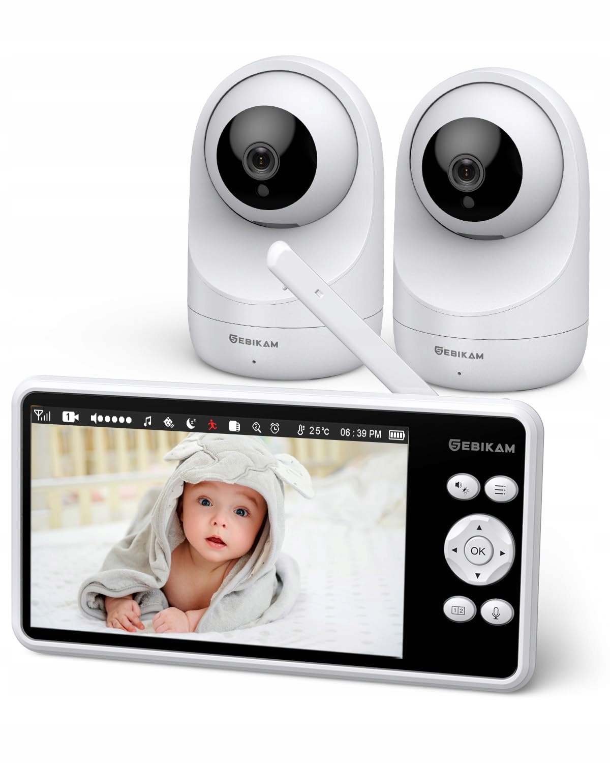 SEBIKAM Niania Elektroniczna 2 Kamery 5" 720P HD Ekran IPS