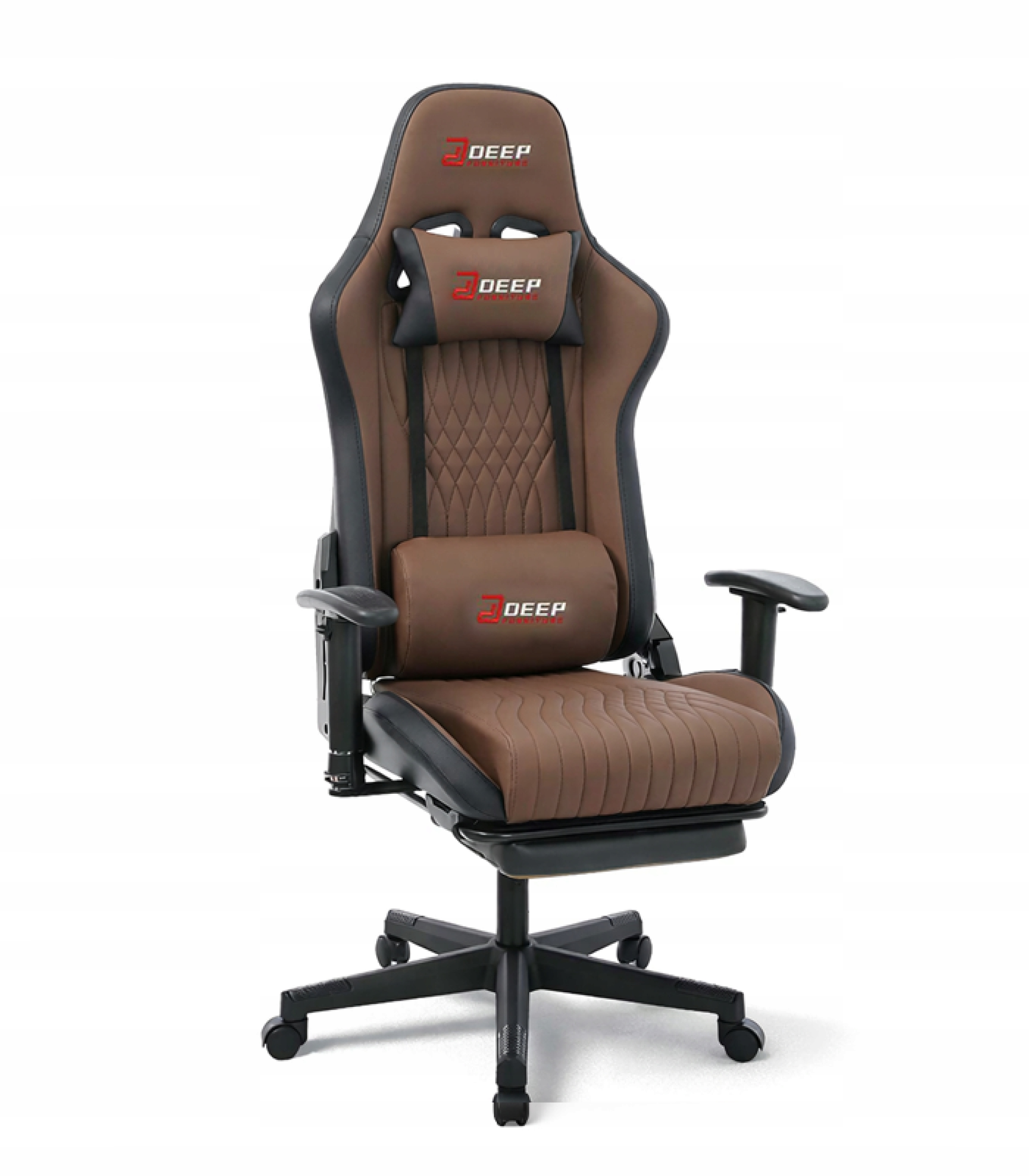 Ergonomická otočná herná stolička, hnedá s podnožkou, kancelárska stolička