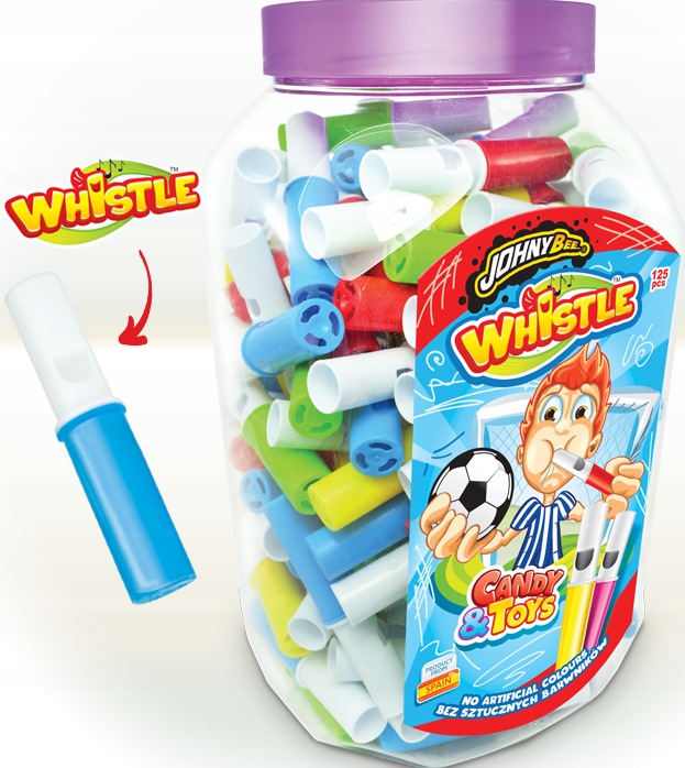 Levně Lízátko Pudrové S Píšťalkou Johny Bee Whistle 125 ks x 5 g