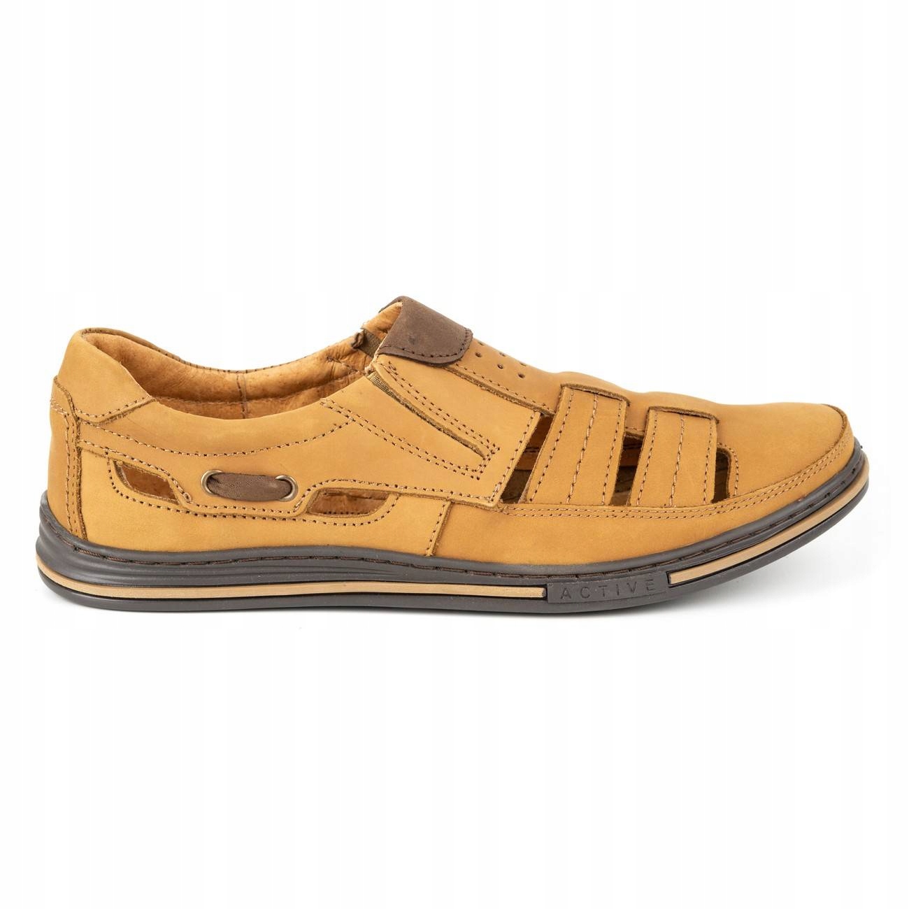 

Buty męskie skórzane ażurowe 06 na lato rude 44