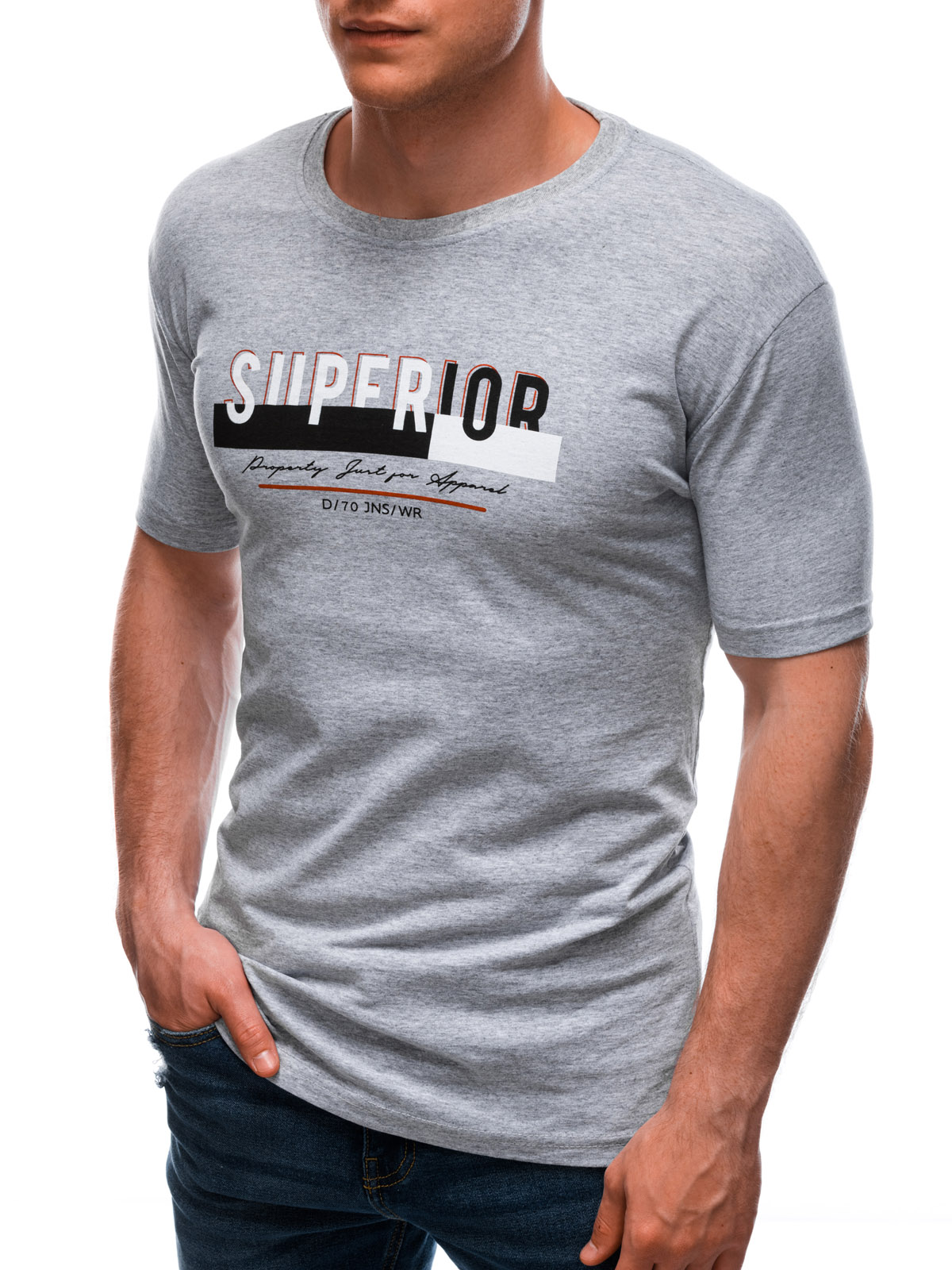 

T-shirt męski z nadrukiem 1687S szary XL