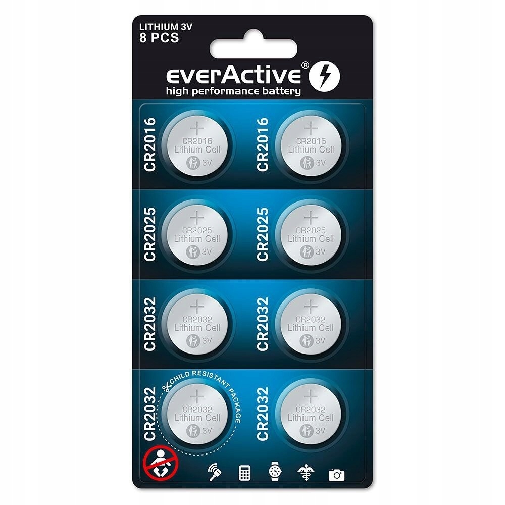 EverActive Baterie litowe zestaw 8 szt. Crmix 4x CR2032, 2x CR2025, 2x CR20