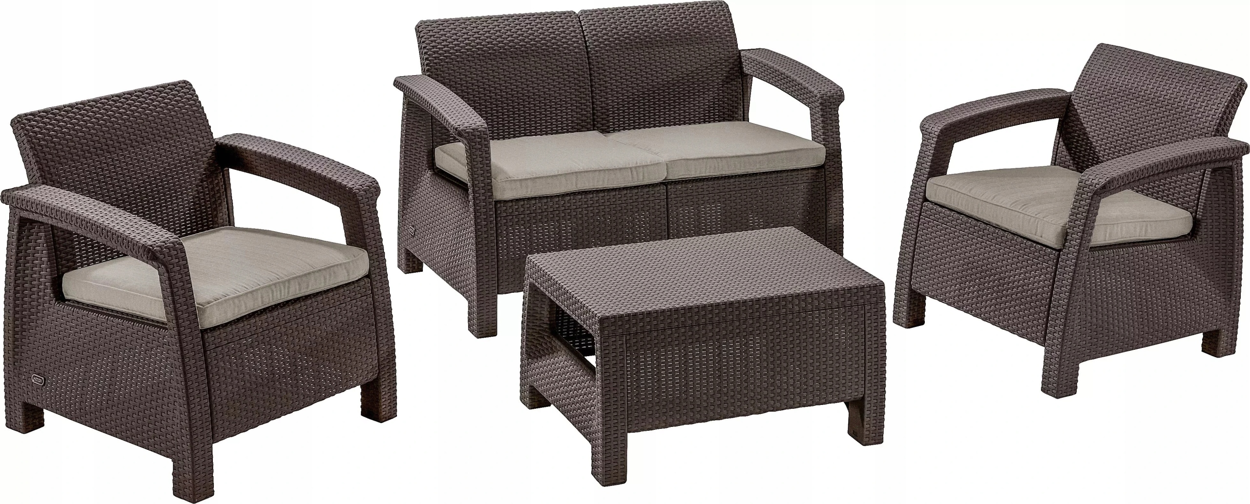 Záhradný nábytok Keter Corfu set dvojsedačka dve kreslá stôl hnedý