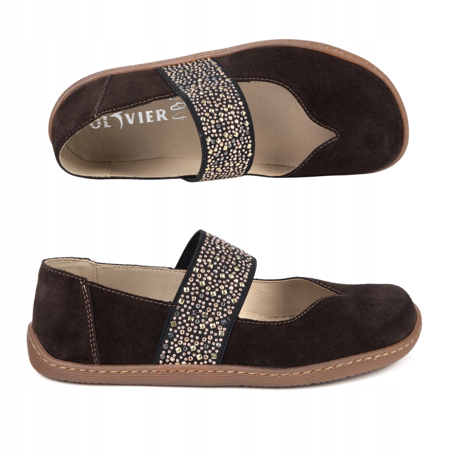 Dámské kožené barefootové lodičky Mila hnědé, velurové, velikost 36