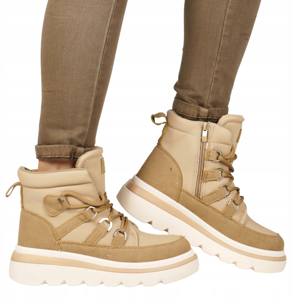 Béžové Camel Kotníkové Boty Zateplené Na Platformě, Pohodlné A Módní Boty Na Zimu