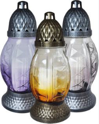 Znicz szklany LAU577 25cm, wkład 80g, czas palenia 18h, mix kolorów 1sztuka