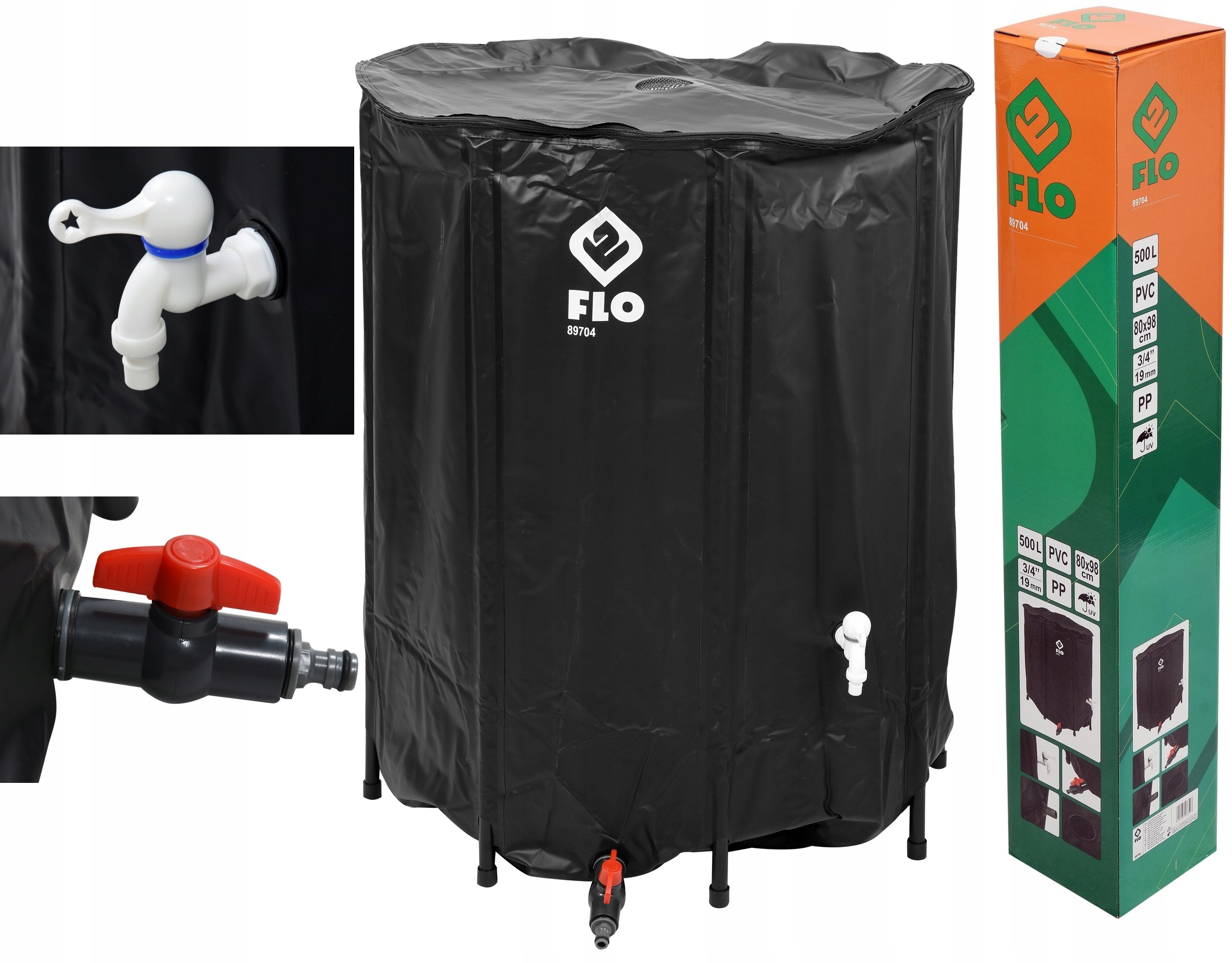 ZBIORNIK NA DESZCZÓWKĘ WODĘ 500L PVC SKŁADANY DUŻY CZARNY 98x80cm Materiał dominujący tworzywo sztuczne