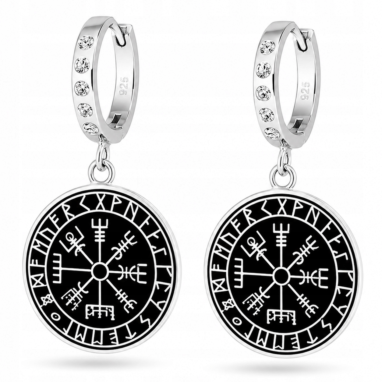 Runový Kompas Vikingů Vegvisir Stříbrné náušnice pouta stříbro 925