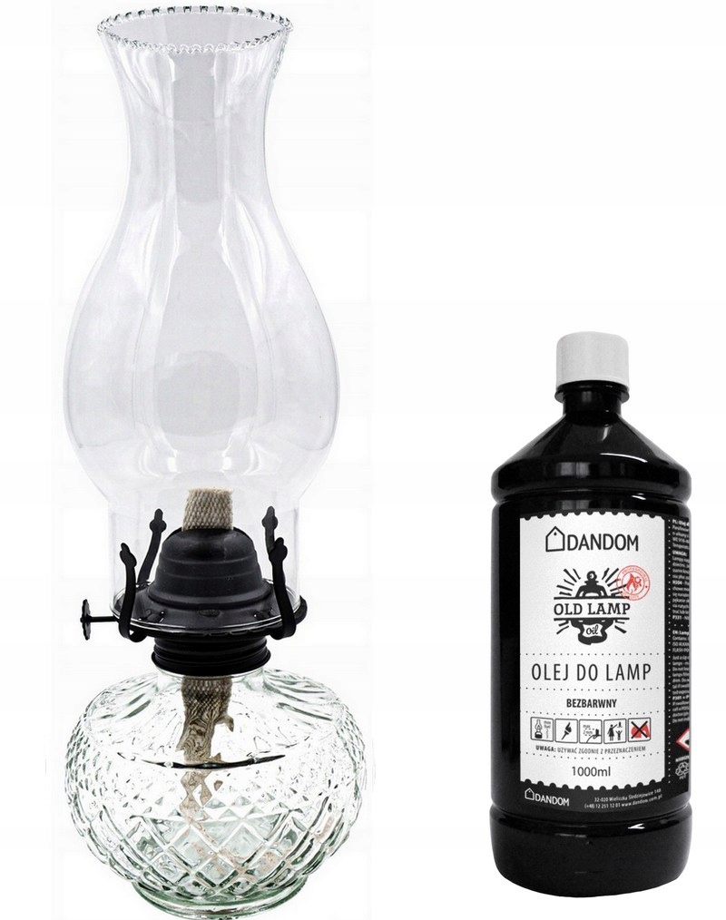 PIĘKNA LAMPA NAFTOWA SZKŁO 550ml / 34cm + OLEJ 1L