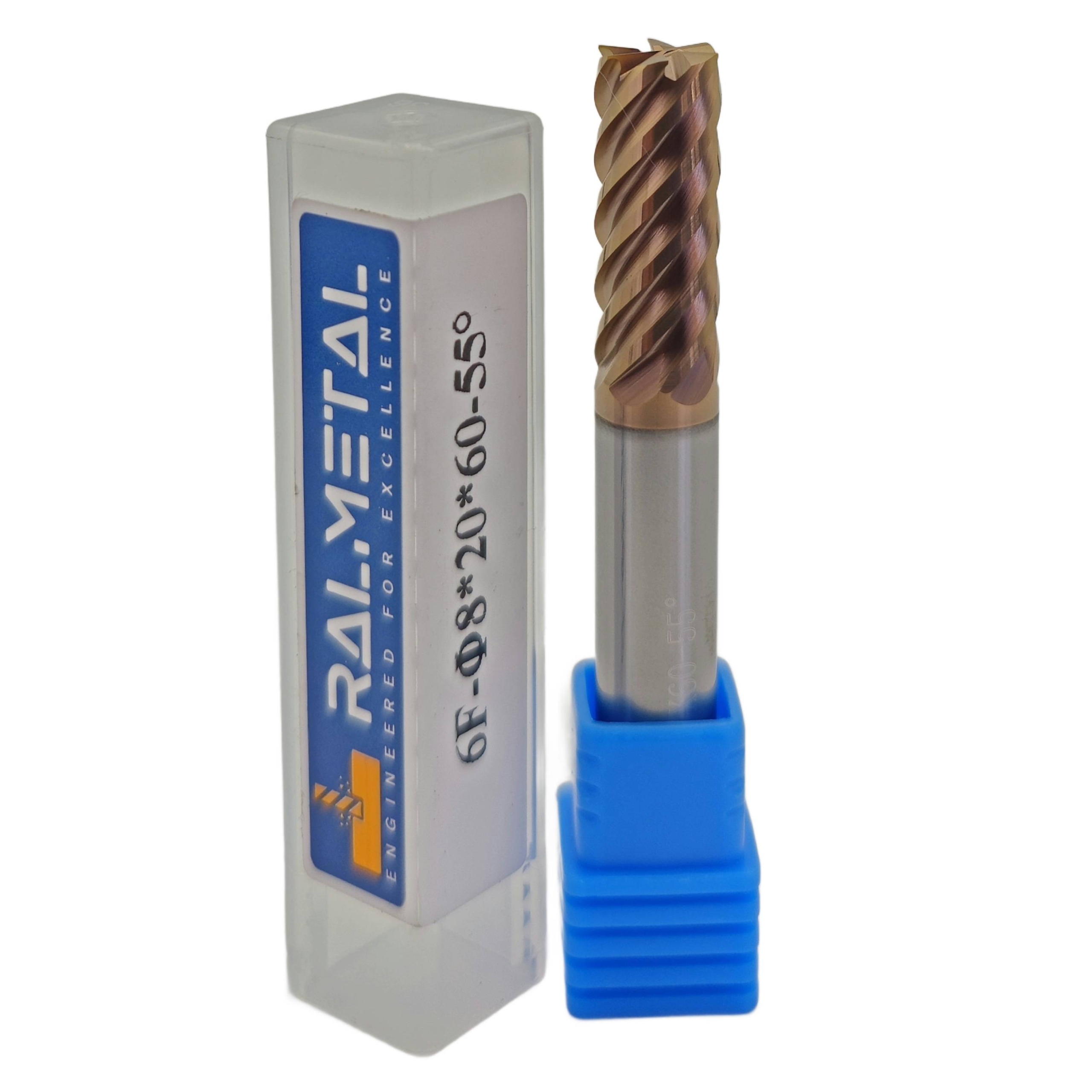 Frez Vhm 6-piórowy 8 x 20 x 60 mm TiSiN 55 Hrc