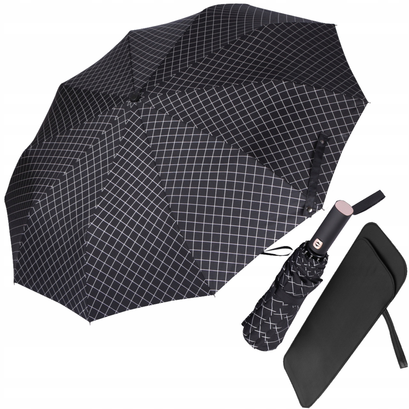 Skládací Deštník Elegantní, Odolný, 10 Panelů, Automatické Skleněné Vlákno