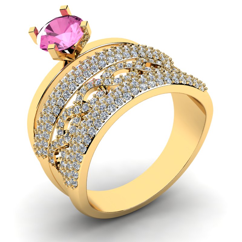 

Pierścionek Złoty Infinity Z Różową Cyrkonią