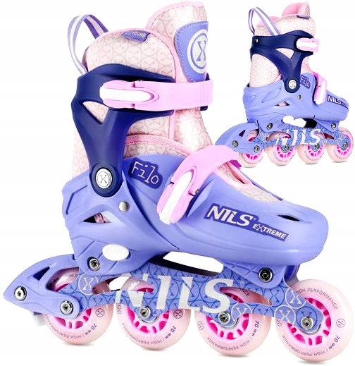 Łyżworolki NILS EXTREME Regulowane Fioletowe Rozm S 30-33 Wkładka 19-21 cm