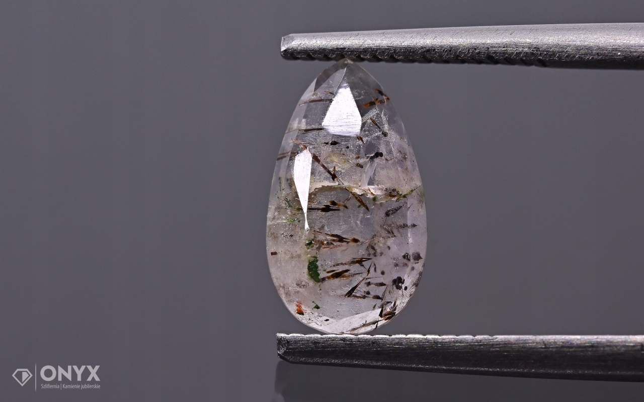 Křemen s rutilem fazetovaná slzná růžice 10x5,5 mm