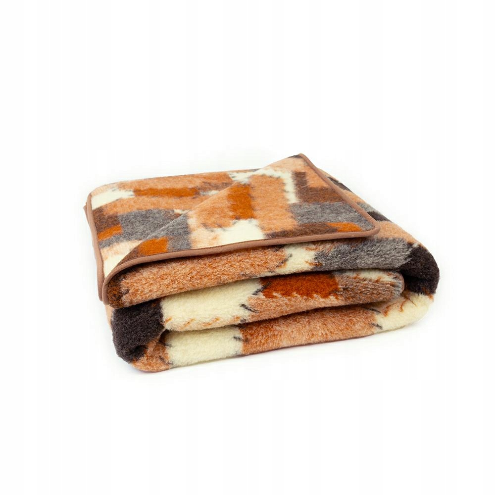 Vlněná deka z merino 220x200 Seren patchworková v béžových odstínech