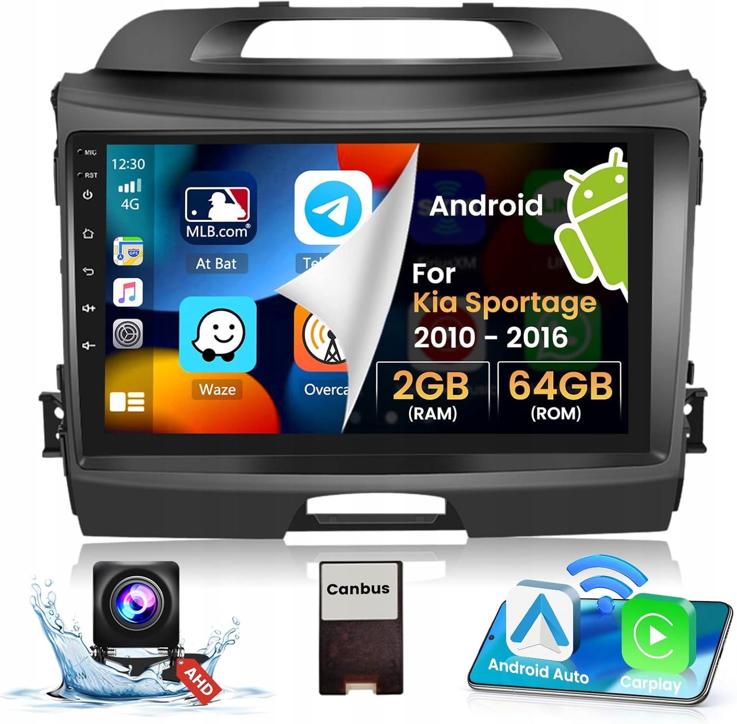 Rádio 9" Android Hikity 2+64GB pro Kia Sportage 2010-2016 CarPlay Gps WiFi