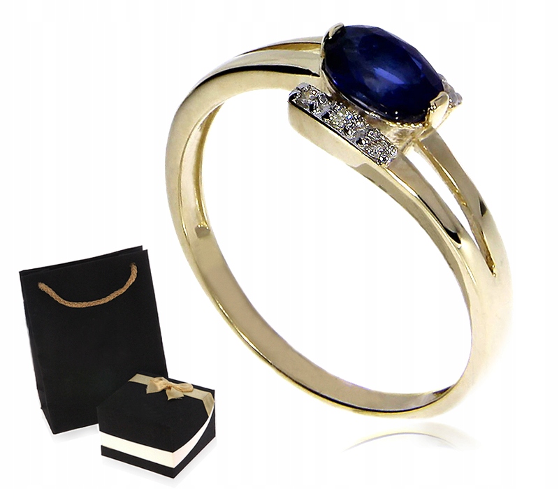 

Pierścionek z szafirem brylanty złoto 0.585 LgP498