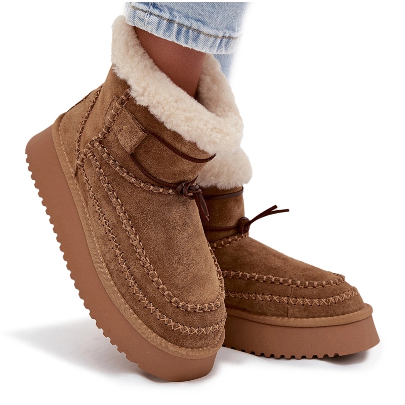 Dámské semišové sněhule s prošíváním Big Star SS274373 Camel 39