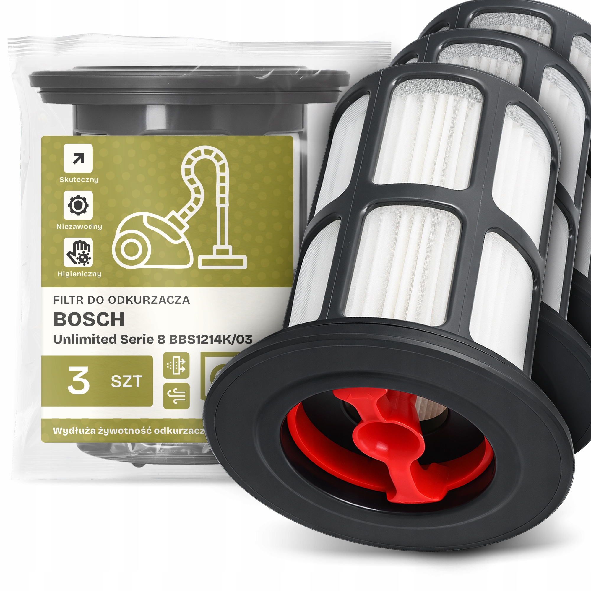 3x Filtr Do Vysavače Bosch Unlimited Serie 8 BBS1214K/03 Hepa Filtry Em-w