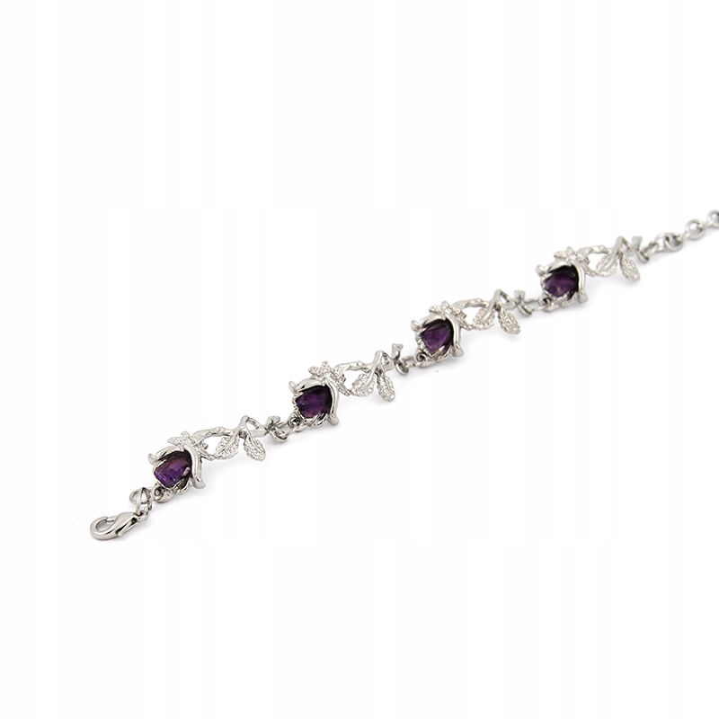 BRANSOLETKA SREBRNE RÓŻYCZKI Z AMETYSTEM Długość całkowita 20 cm