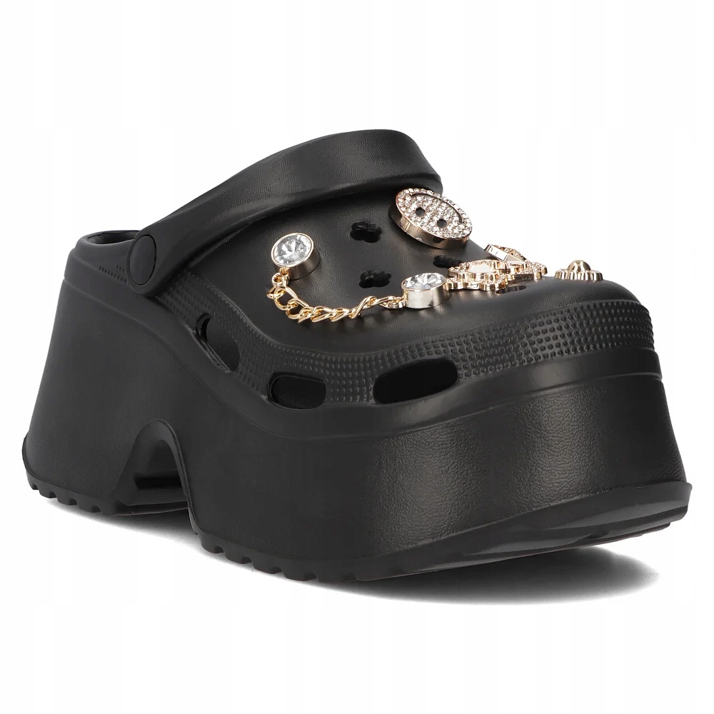 Klapki damskie na platformie Filippo z ozdobami czarne r.40-41