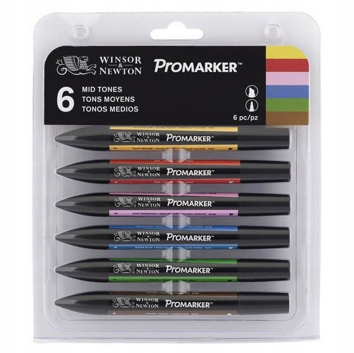 Fixy oboustranné 6 ks Marker Winsor&Newton Sada Mid Tones