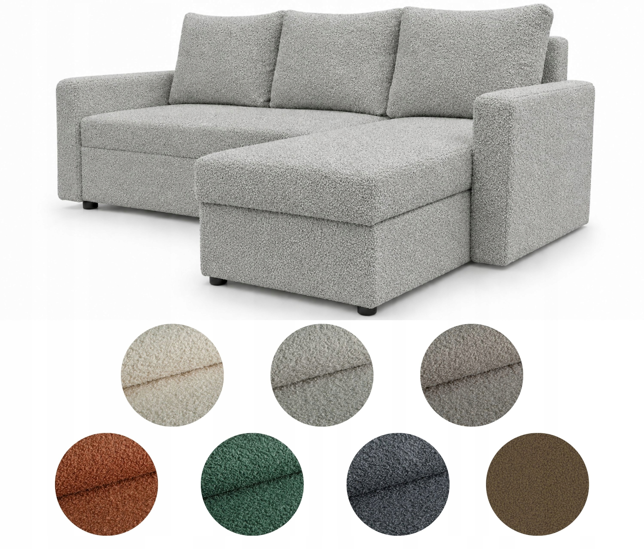 Rohová Sedací Souprava kontejner s funkcí spaní Teddy 220 cm boucle Bonell Světle šedý
