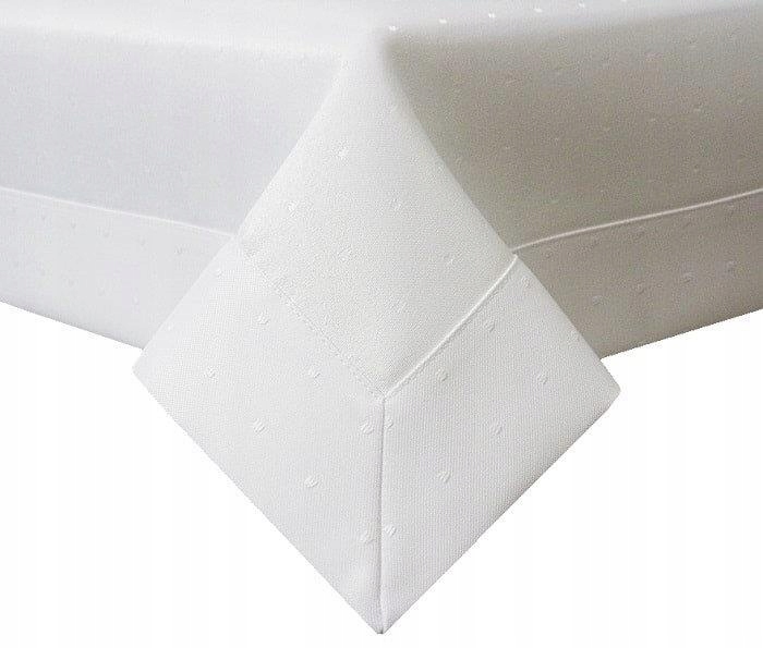 Biały obrus w delikatny wzór plamoodporny z mankietem Premium 110X140