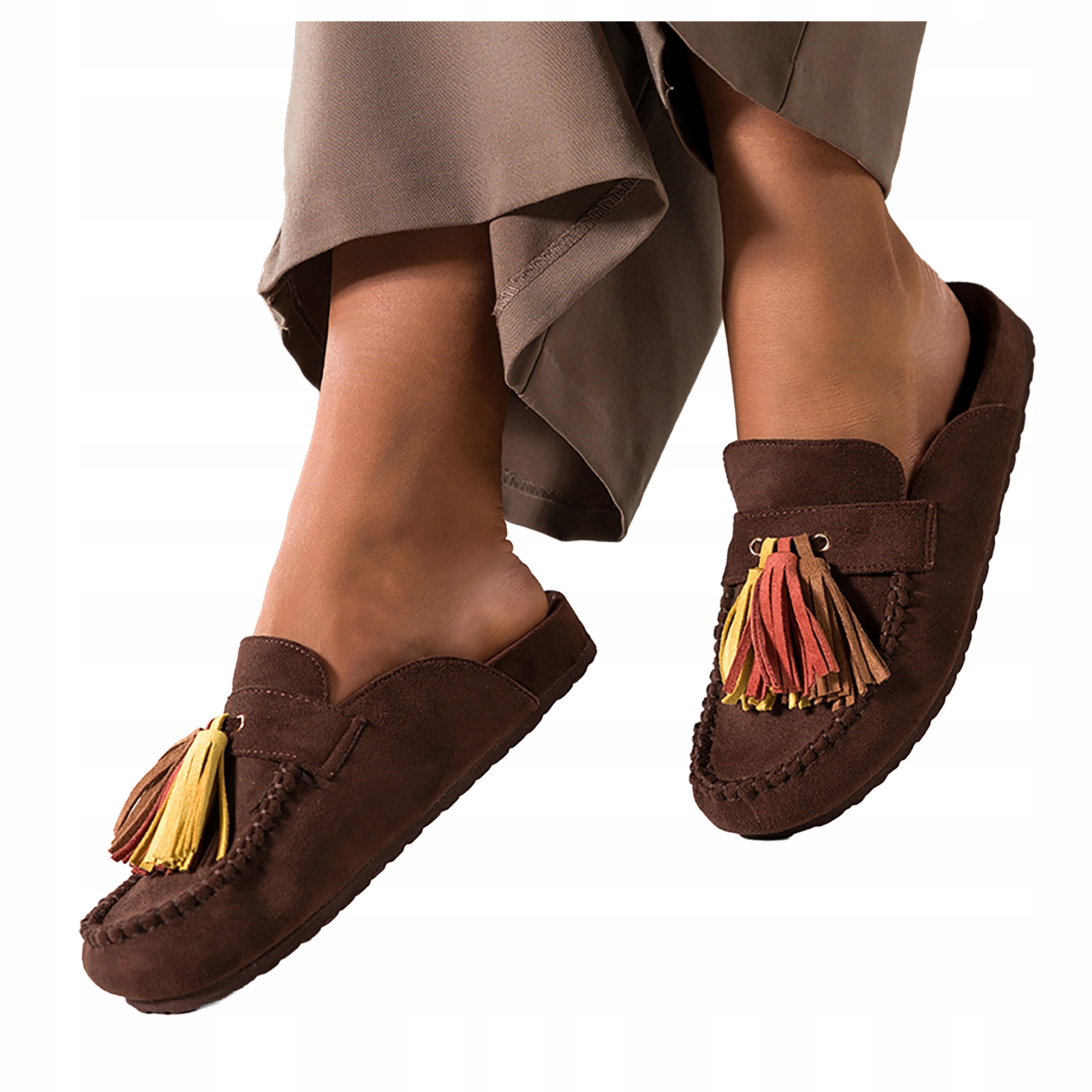 Nazouváky Čokoládové Dámské S Chvojím Pohodlné Semišové Ploché Módní vel. 40