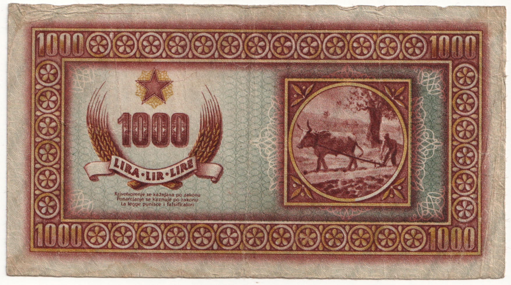 5.Istria, Rijeka,..., 1 000 Lir 1945, P.R8, St.3+