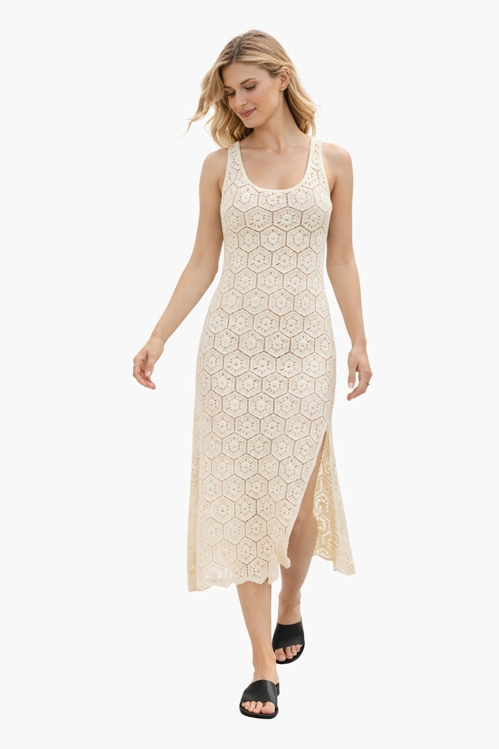 Krémová Šaty S Ramínky Ažurová S/m I3A