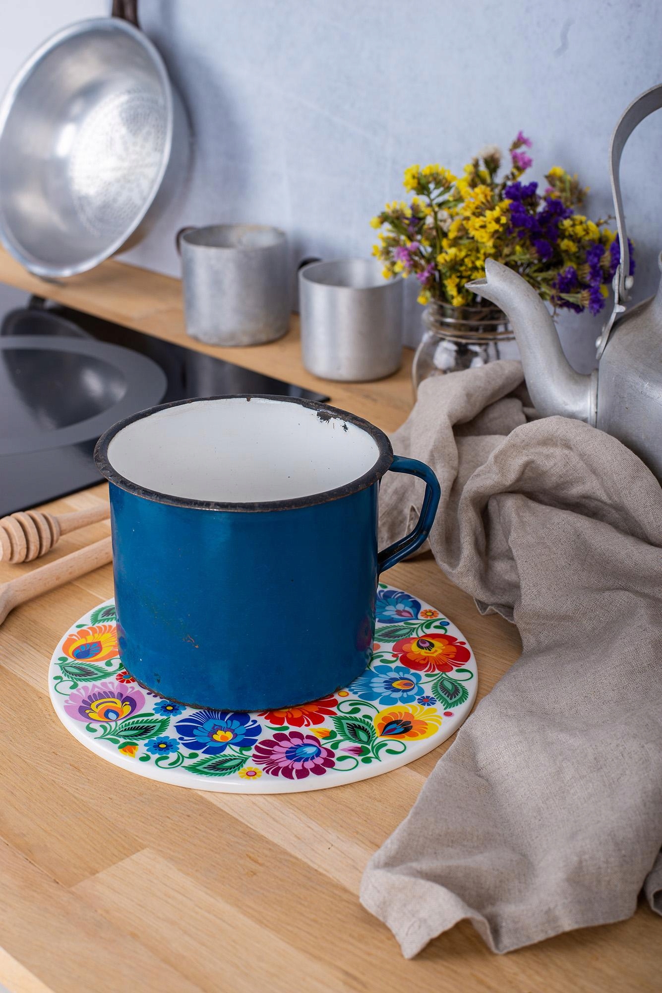 PODKŁADKA CERAMICZNA POD GARNEK FOLK - WZORY ŁOWICKIE - BIAŁA FOLKSTAR Kod producenta 23194