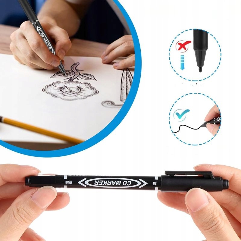 MARKER CIENKOPIS WODOODPORNY PISAK MAZAK DWUSTRONNY DO PŁYT CD DVD 1/0.5MM Kolor czarny