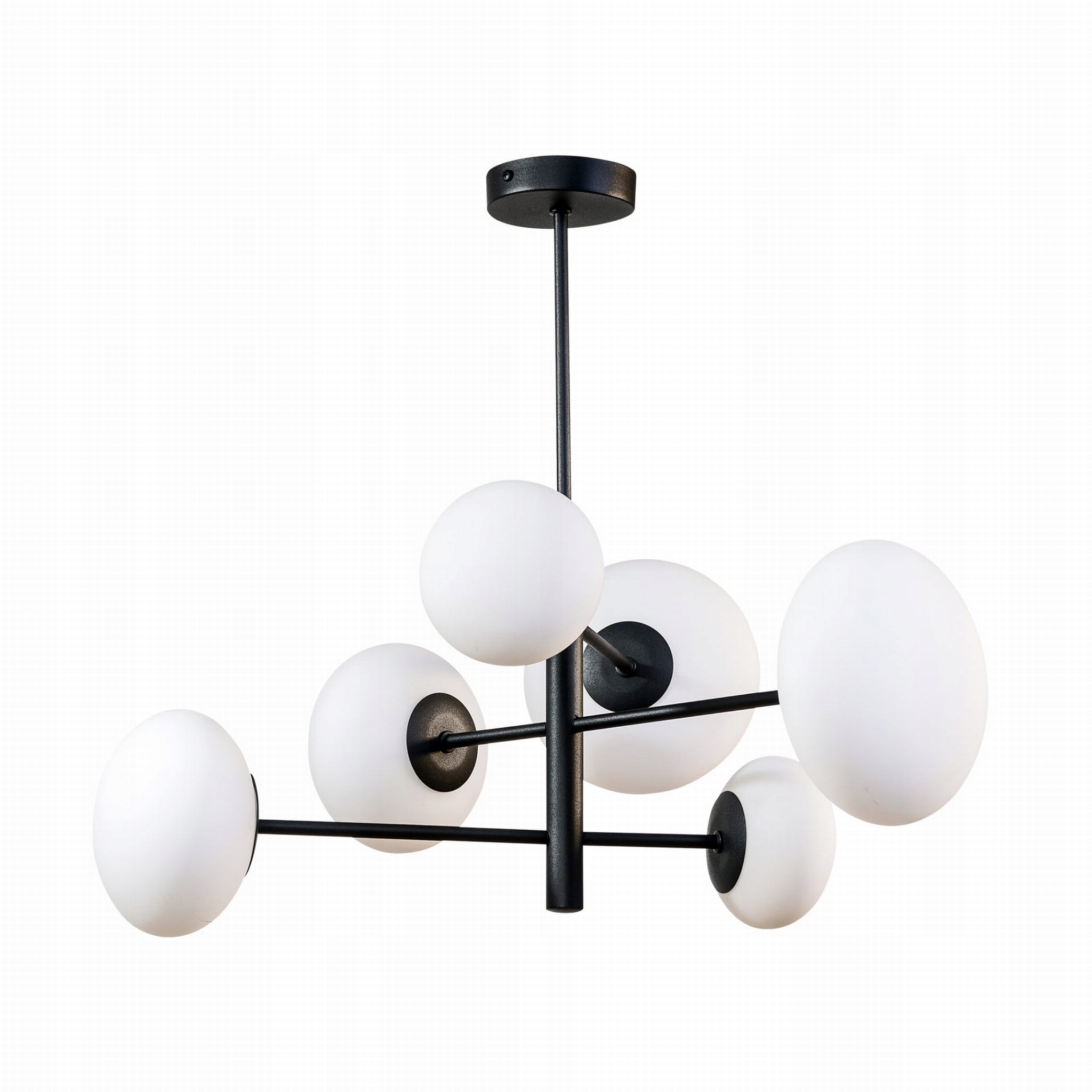 Efektowna lampa wisząca do jadalni Omi czarna ramiona z szklanymi kloszami