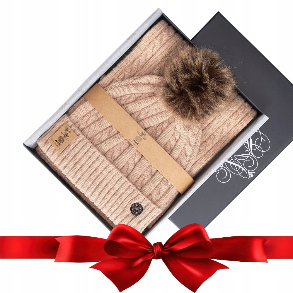 Teplý zimní komplet s vlněnou čepice a šálou Wittchen 101-SF-500-9 béžová