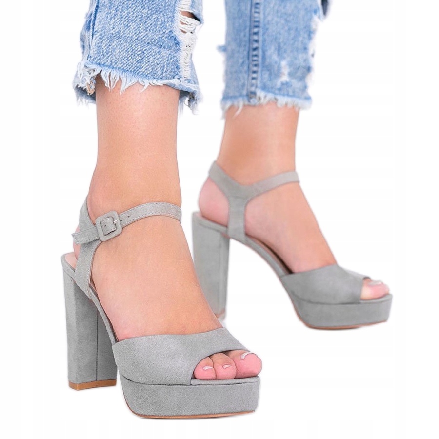 

Szare Skóra ekologiczna Buty Sandały r.38