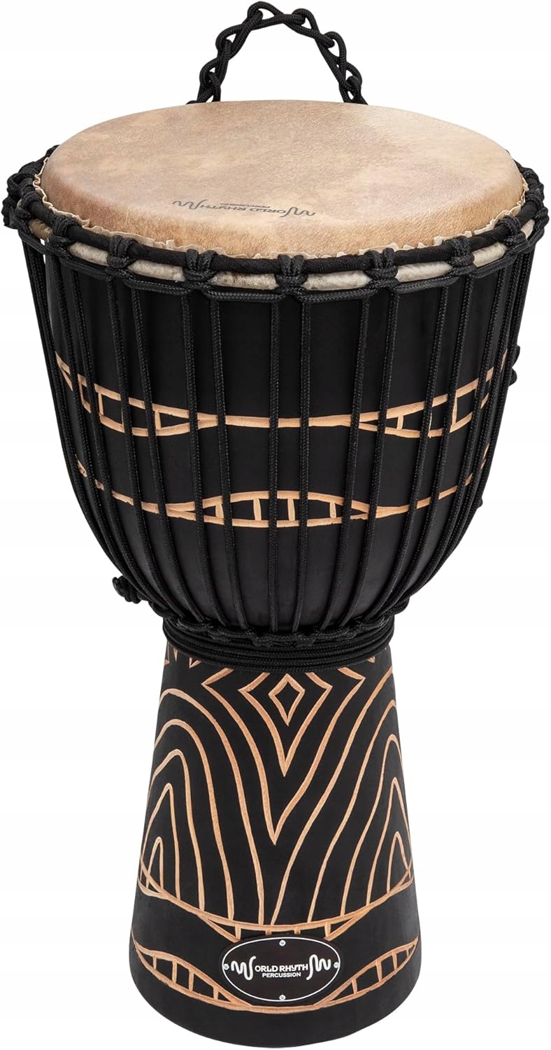 Africký buben djembe 23 cm dřevěný mahagonový ruční, černý, vzor vír