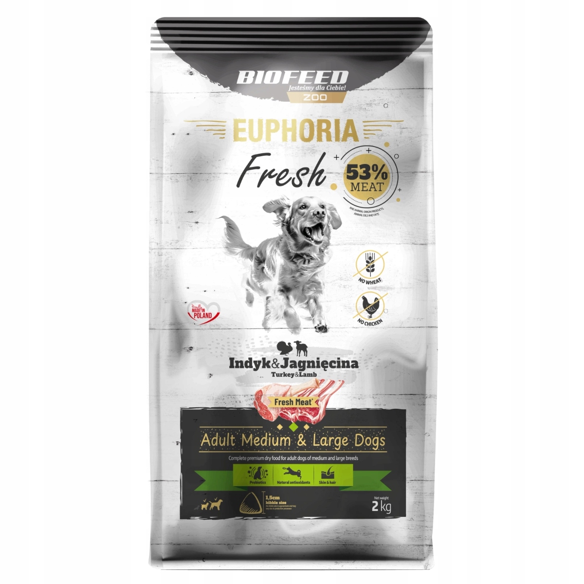 Biofeed Euphoria Fresh Meat Adult 2kg Krůta s jehněčím masem Medium Large