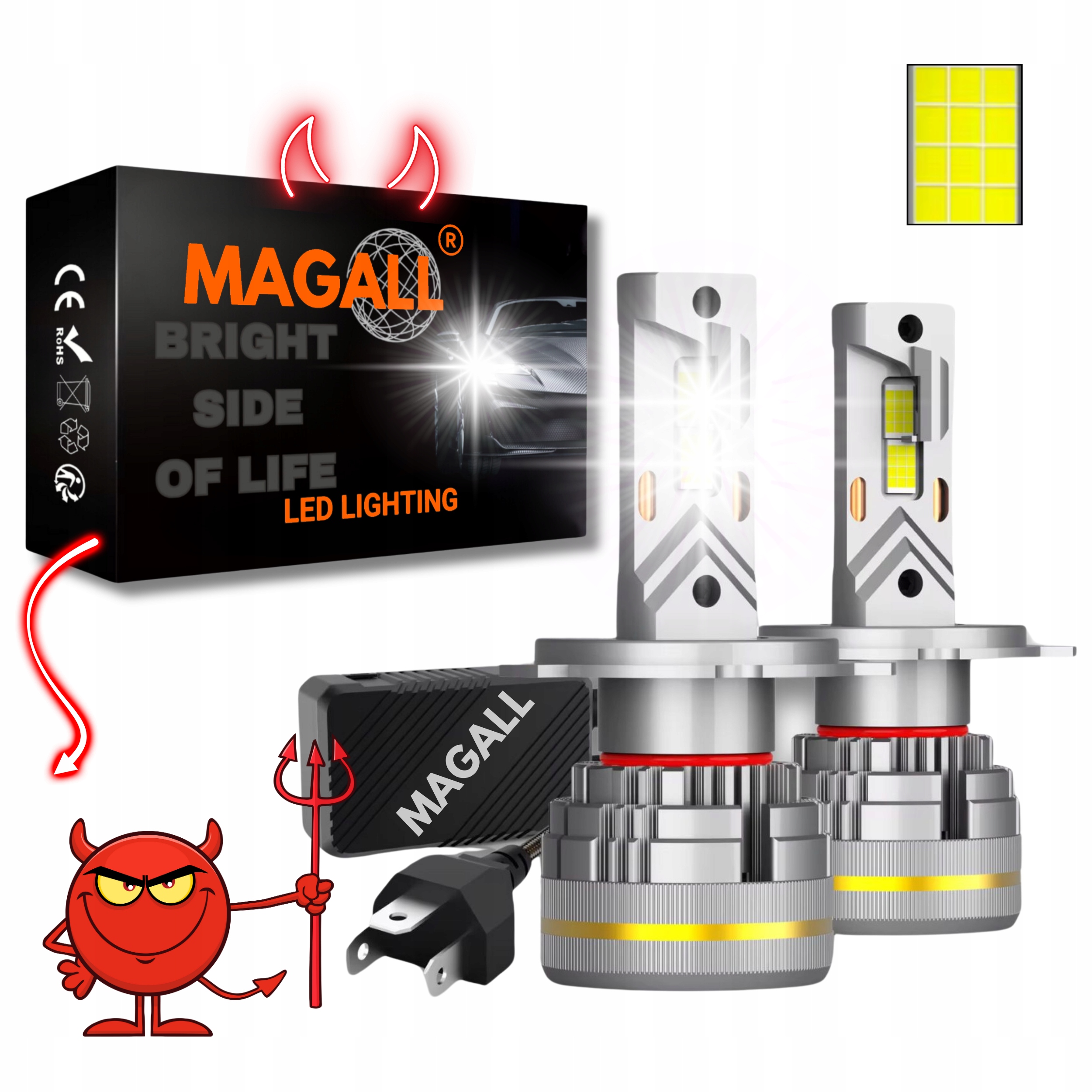 Žiarovky H4 Led Canbus Magall Lucifer Veľmi Silné Svetlo 48000LM 200W