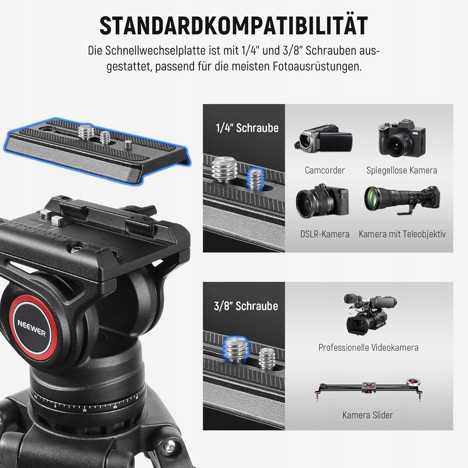 NEEWER Profesjonalny Statyw Wideo 188cm z Głowicą Płynową do DSLR i Gimbali — miniatura 5