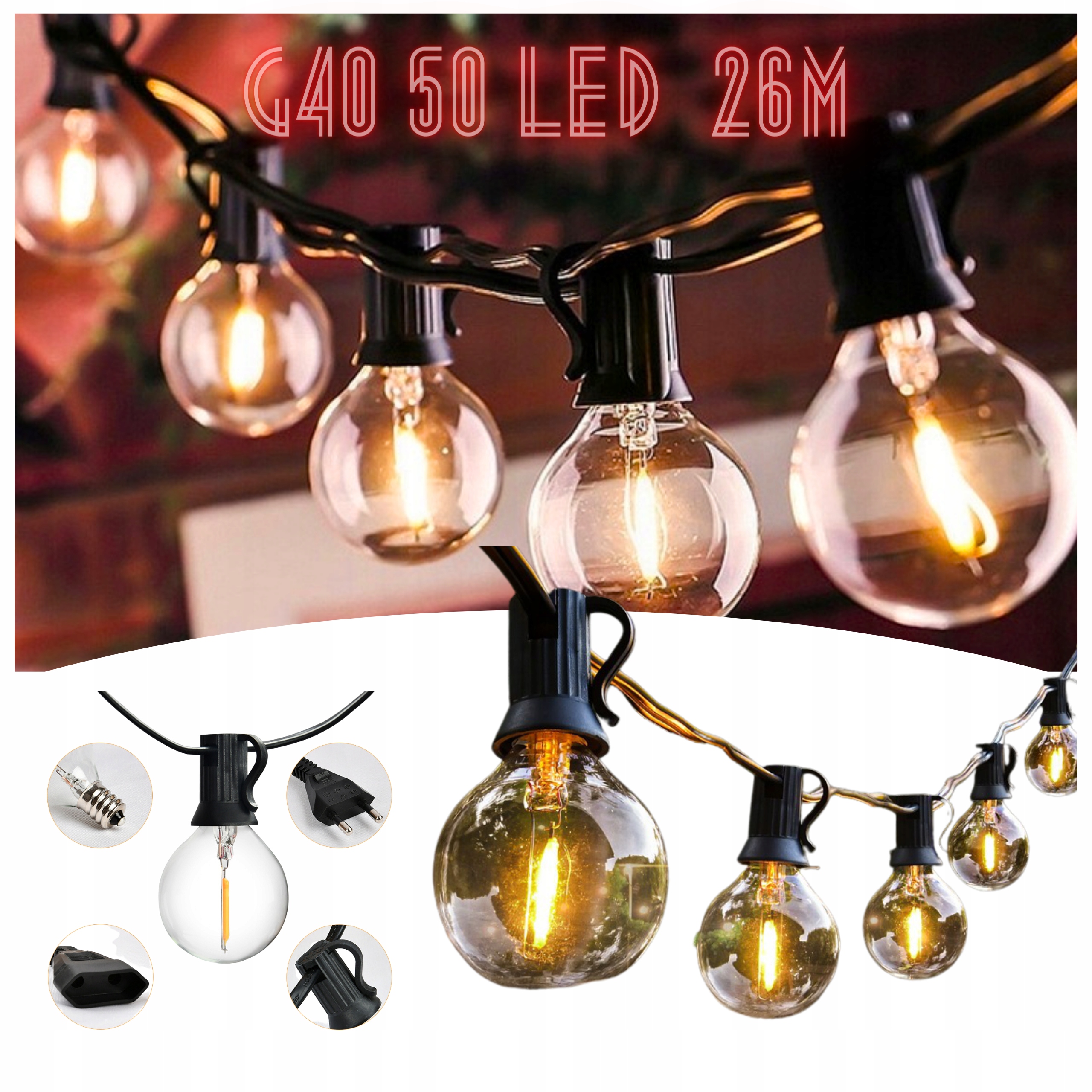 

Girlanda Lampki Ogrodowe 50LED Balkon Taras 26m