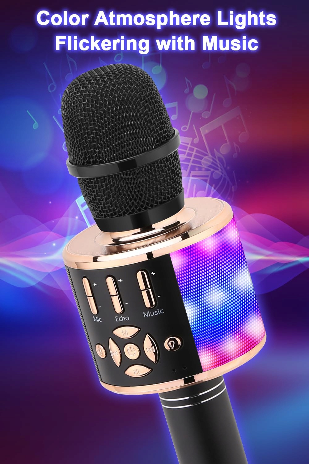 BONAOK Mikrofon Dla Dzieci Bezprzewodowy Karaoke Bluetooth 4w1 Czarnozłoty — miniatura 2